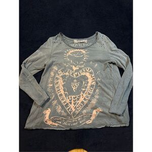 Magnolia Pearl Freedom Soars Ozzy Longsleeve Flowy O/S XL Fit Women’s Grey B18